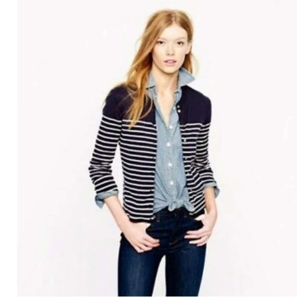 J. Crew Navy Blue Stripe open front Sweater size small